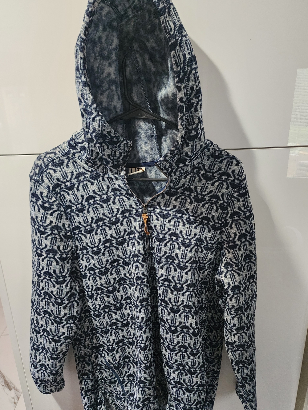 Women's Navy Patterned Hooded  Sweatshirt